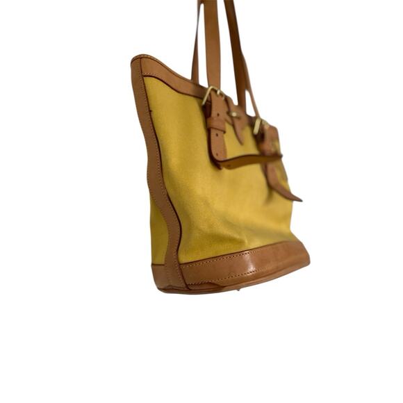 Vintage Dooney & Bourke Cabriolet & Vachetta Leather Yellow Bucket Shoulder Bag - Picture 7 of 12